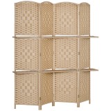 HOMCOM Paravan Interior Pliabil cu 4 Panouri și Rafturi, 160x1,6x170 cm, Natural | Aosom Romania