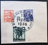 Austria / Germania (Anschluss 1938) "Plebiscitul din 10 Aprilie 1938 Ein Reich, Ein F&uuml;hrer" (3Gr, 12Gr Austria + 6Pf Germania, Ștampilă Wien) CLK1