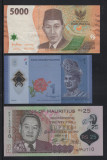 Set de 3 bancnote zona Oceanul Indian: Indonezia, Malaezia si Mauritius XF