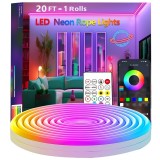 Banda LED Neon RGB 24M, Sincronizare Muzica, Control App/Telecomanda, 24V, Flexibila, Decoratiuni Interior/Exterior