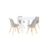 Set masa cu 4 scaune Leziter Amina gri-alb, 4 persoane, living, sufragerie, bucatarie