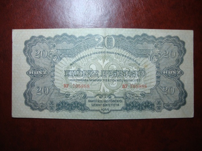 UNGARIA 20 PENGO 1944 COMANDAMENTUL ARMATEI ROSII