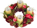 Coronita de Advent rosie MagicHome, decor festiv de Craciun, 30 cm