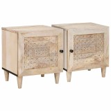 Noptiera vidaXL, 2 buc, Lemn Masiv Mango, 40x33x46cm, Bej - Stil Rustic, Depozitare Dormitor