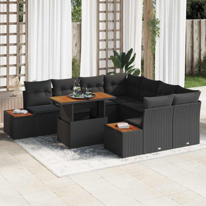 vidaXL Set de masă pentru grădină 9 pcs Negru, Marron 100 x 55 x 73 cm