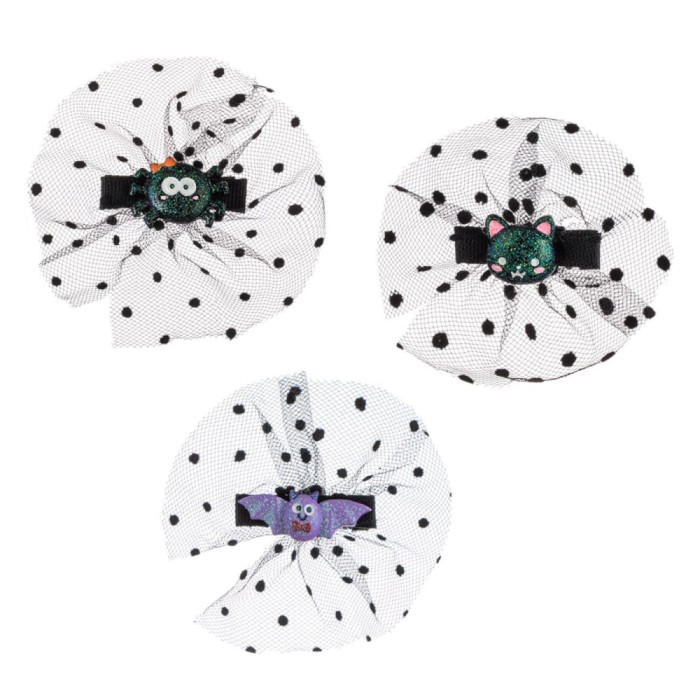 Set Clame Păr, Model Halloween, Multicolor, Metal, Plastic, Poliester, 8cm, 3 Bucăți