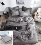 Cumpara ieftin Lenjerie Pat Bumbac Gri Cu Elastic 4 Piese 180x200 cm