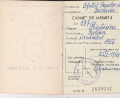 AMS @ - CARNET DE MEMBRU, SUCEAVA, CONSILIUL CENTRAL AL SINDICATELOR DIN R.P.R, 1964