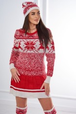 Set de Craciun III cu rochie, caciula si sosete pana la genunchi rosii - marime universala