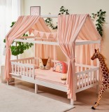 Pat pentru copii CLOUD 90 x 200 cm set complet cu saltea și decor muselină