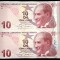 TURCIA 10 LIRE 2009 ( 2022 ) prefix F [2] P- 223f , Serii Consecutive , UNC