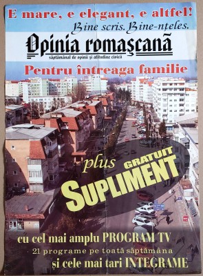 Opinia romascana - afis format mare, ziar local orasul Roman, saptamanal 2005 foto