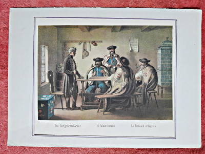 Gravura color, Tribunal satesc secolul XIX foto