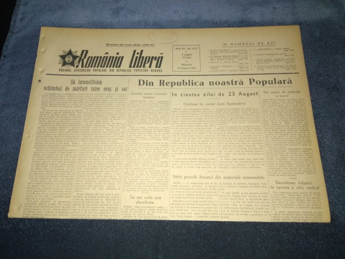 ZIARUL ROMANIA LIBERA 12 AUGUST 1953
