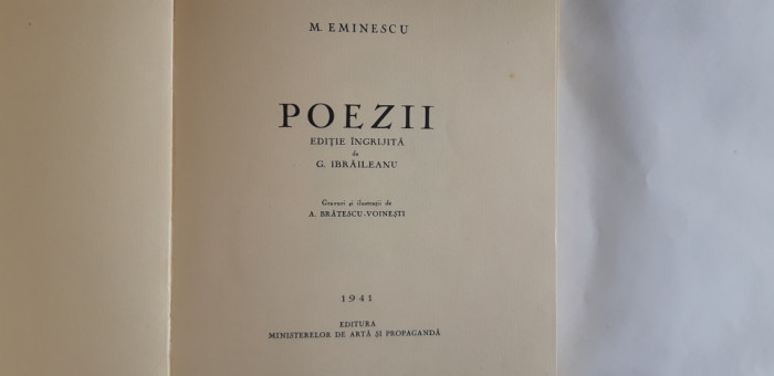 Eminescu,Poezii. Editie ingr. de Ibraileanu, tiparita la Craiova, in 1941
