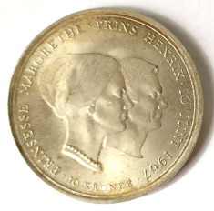 DANEMARCA 10 COROANE KRONE 1967 ARGINT PRINTII MARGRETHE SI HENRIK AUNC UNC 20