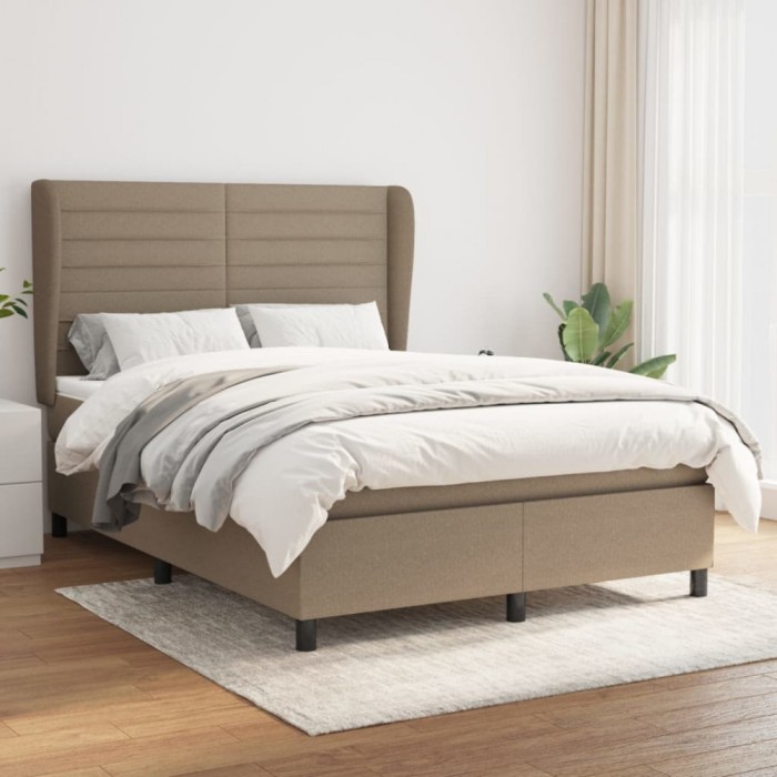 vidaXL Pat box spring cu saltea, gri taupe, 140x200 cm, textil 3128041