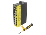Switch Ethernet neadministrabil BRAINBOXES 16 porturi RJ45 5-30V DC pentru șină DIN