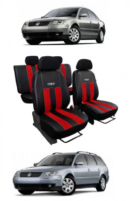 Huse scaune auto piele si textil Volkswagen Passat (1996-2005) Rosu foto