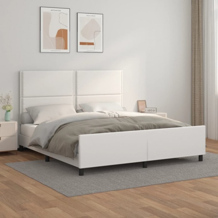 vidaXL Cadru de pat cu tăblie, alb, 180x200 cm, piele ecologică 3125525