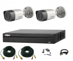 Sistem supraveghere video profesional Dahua exterior 2 camere 2MP Smart IR20m cu DVR DAHUA 4 canale, live internet foto