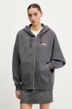 Converse bluză femei, culoarea gri, cu glugă, cu imprimeu, 10027617-A01
