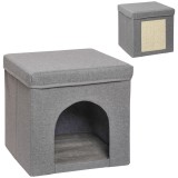 PawHut Căsuță Pliabilă pentru Pisici &icirc;n Formă de Cub cu Pernă și Tăviță de Zg&acirc;riat, 36.5x36.5x36.5 cm, Gri | Aosom Romania