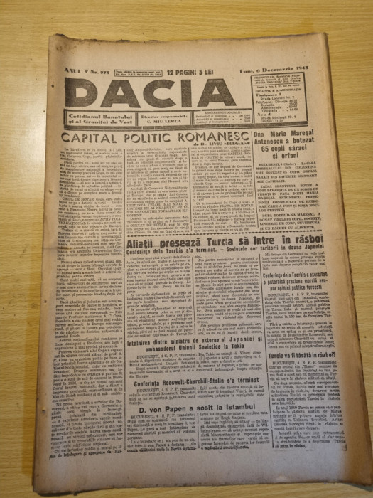 Dacia 6 decembrie 1943-italia ocupata de anglo americani,stiri de pe front