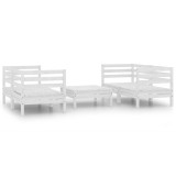 Cumpara ieftin Set mobilier de gradina, 5 piese, alb, lemn masiv de pin