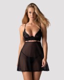 Babydoll Sexy Si Chilotei Snur Nutris, Negru, XS/S