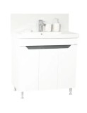 Baza si lavoar ceramic GN7561, mobilier baie stativ 80 cm, circular, front MDF, 3 usi, 2 rafturi, picioare cromate reglabile, alb/antracit