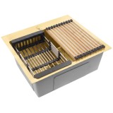 Chiuvetă din oțel cu set de accesorii 3 buc. REA Leo 50 Brush Gold