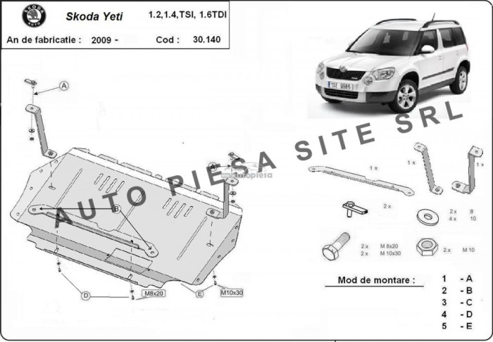 Scut metalic motor Skoda Yeti 1.2 TSI / 1.4 TSI / 1.6TDI fabricata incepand cu 2009 APS-30,140