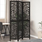 Paravan Camera 3 Panouri vidaXL Lemn Paulownia Negru 105x200cm Despartitor Decorativ Pliabil
