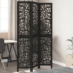 vidaXL Paravan de cameră cu 3 panouri, negru, lemn masiv paulownia 358751