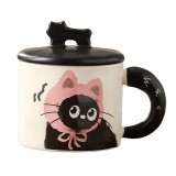 Cana din Ceramica, Cyrax, Model in Cutie pentru Cadou, Cana pentru Ceai, Cafea, Cana Retro Design Capac cu Figurina 3D, 9.5 x 8 x 8 cm, 360 ml, Bej, P