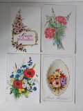 Lot 4 felicitari vechi, anii 80, inceput de anii 90, cu flori, scrise, Romania, Necirculata, Printata