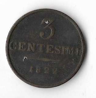 Moneda 3 centesimi 1822 - Lombardia