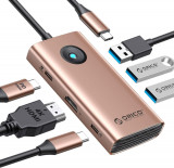 Statie de andocare ORICO USB C, adaptor USB C la USB 6 &icirc;n 1 cu 3 porturi USB 3.0