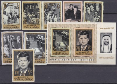 DB1 Umm al Quiwain Inmormantare Kennedy 8 v. + SS MNH foto
