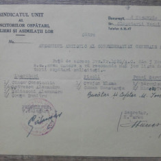 Document Sindicatul Unit al Muncitorilor Ospatari, Hotelieri si Asimilatii 1947