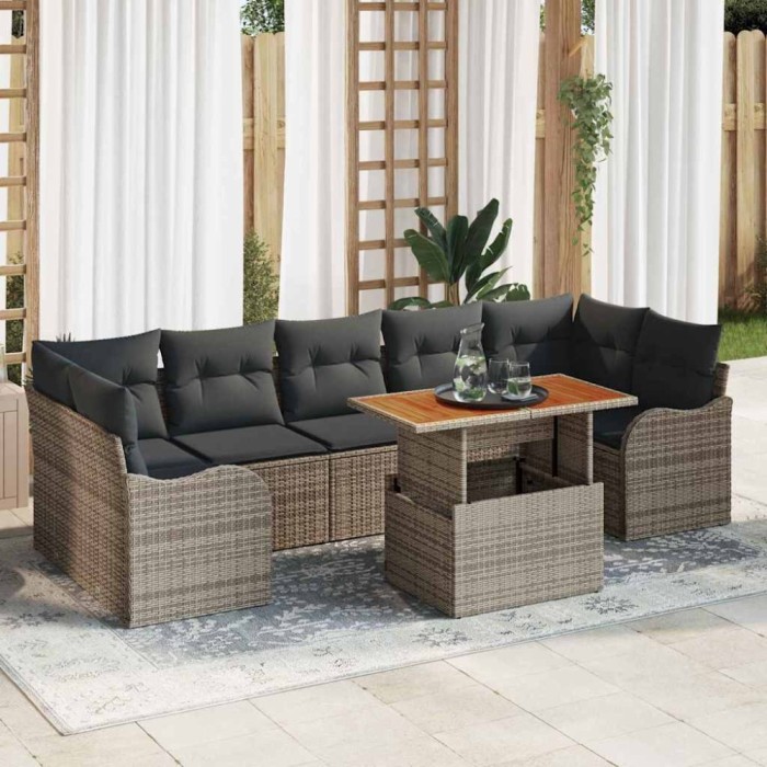 vidaXL Set de canapele pentru grădină 8 pcs Gri Rattan poli