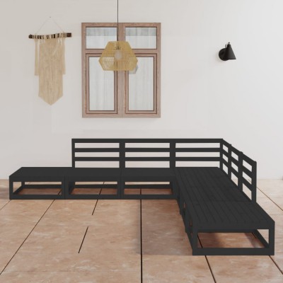 Gossi set mobilier de gradina, 7 piese, negru, lemn masiv de pin foto