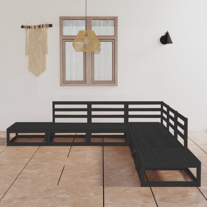 Gossi set mobilier de gradina, 7 piese, negru, lemn masiv de pin