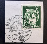 Germania (1941) - 6+24 Pfennig "Ziua Mărcii Poștale 1941" Fragment cu Ștampilă "Berlin SW 68 12.01.1941" (USED) CLK1