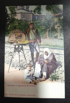 Carte postala vanzatori de covrigi, Constantinopol, color foto