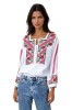 Bluza tip ie traditionala dama DEC, alb/rosu , marimea XL, Casual, Bumbac
