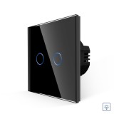 Intrerupator dublu cu variator touch din sticla neagra Luxion