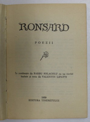 POEZII de RONSARD , 1959 foto