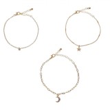 Set Brățări Language of Jewels, Auriu, 3 Bucăți, Pandantiv Lună Stea Strass, Oem